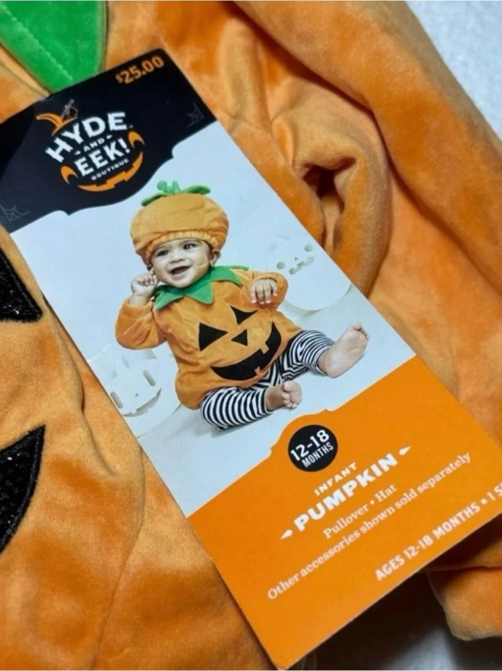 Infant Pumpkin Halloween Costume Pullover Top & Hat Hyde & EEK! 12-18 Months NEW